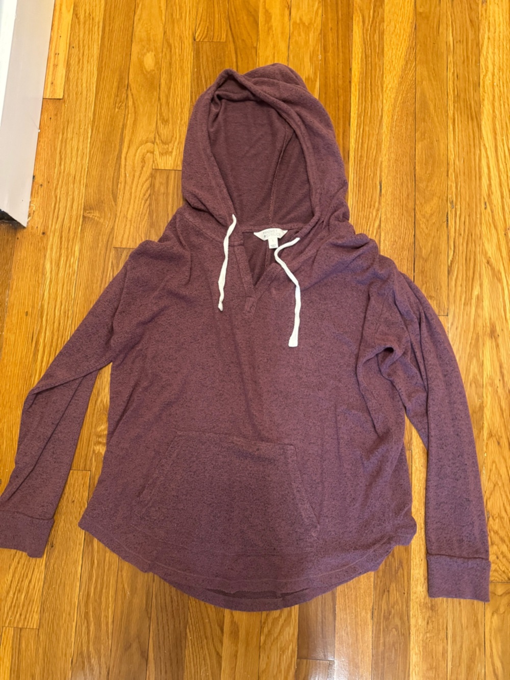 Market & Spruce Women's Heathered Plum Pullover Hoodie with White Drawstrings